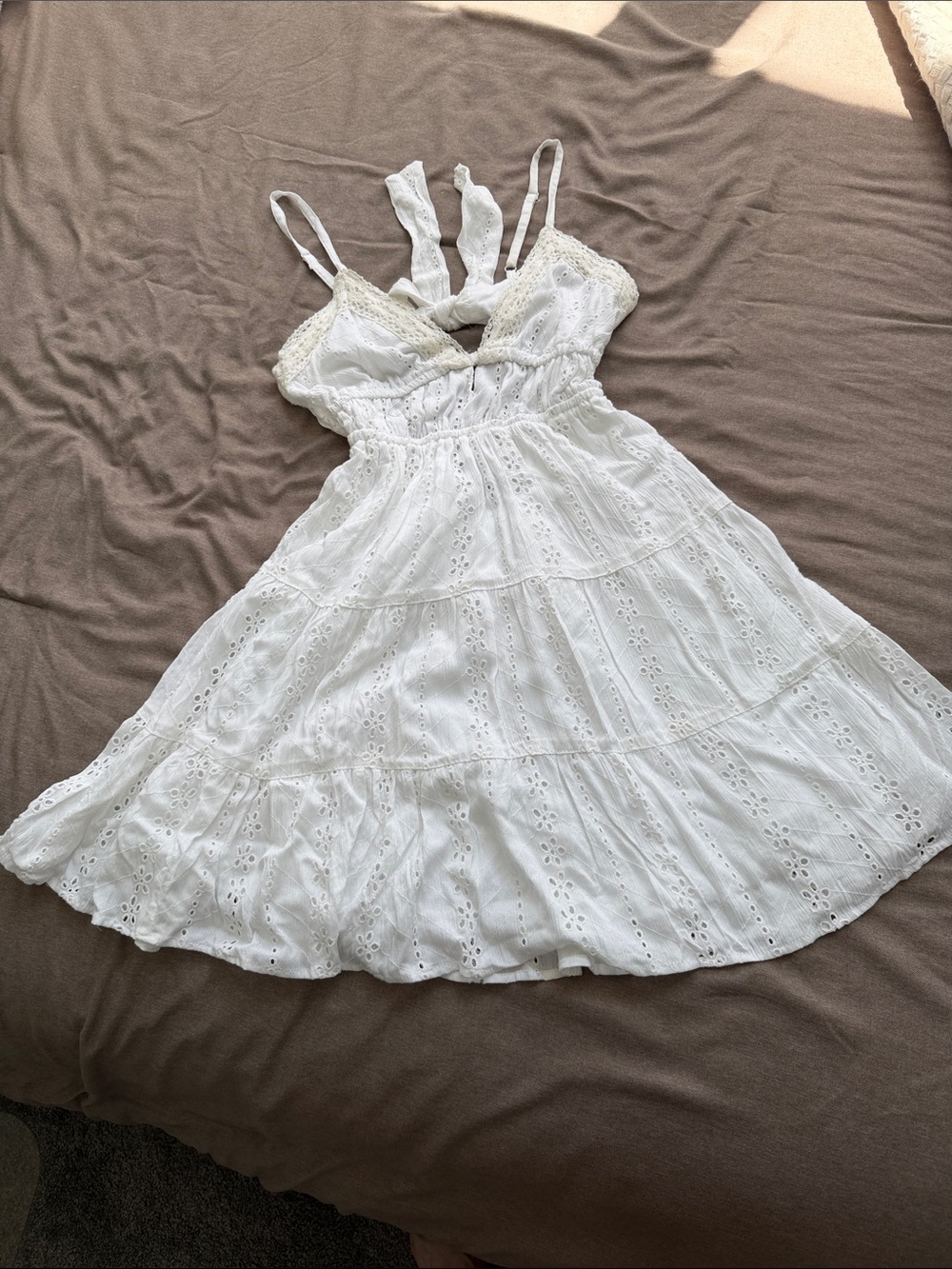 White Eyelet Mini Dress with adjustable Strap Shoulders